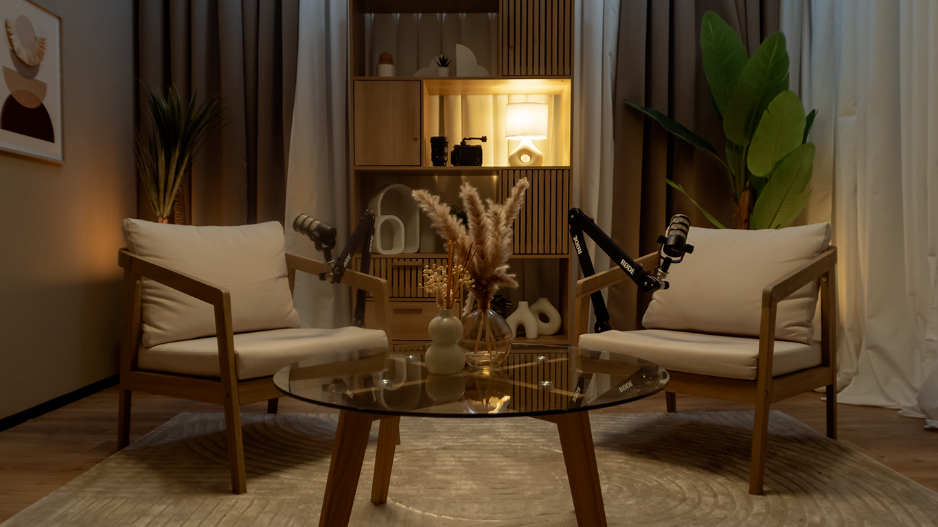Studio Chill mood pour podcasts et interviews à deux